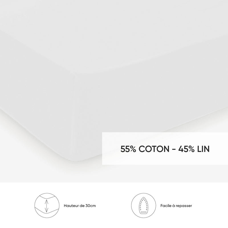 Roses - Drap-Housse Lin / Coton Uni Blanc