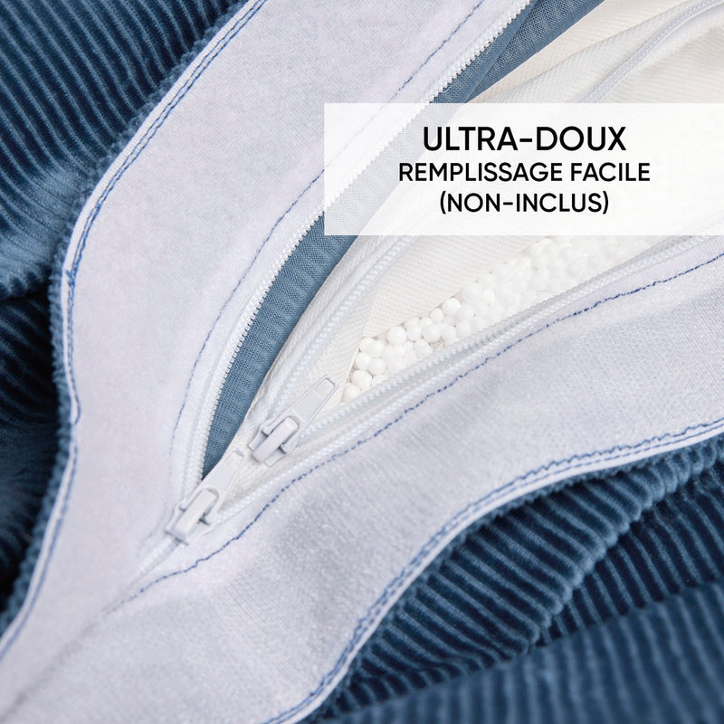 Housse De Pouf Velours Côtelé Bleu
