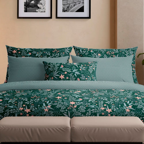 Forêt Enchantée - Housse De Couette + 1 Ou 2 Taie(s) D'Oreiller - Satin De Coton - Vert