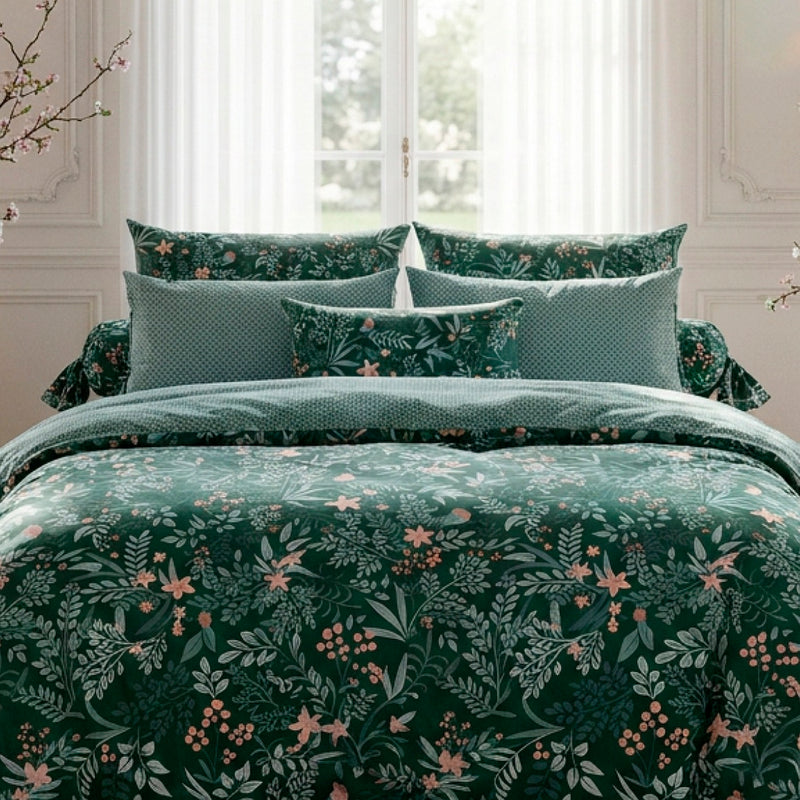 Forêt Enchantée - Set De 2 Taies D'Oreiller Satin De Coton Forêt Enchantée Vert