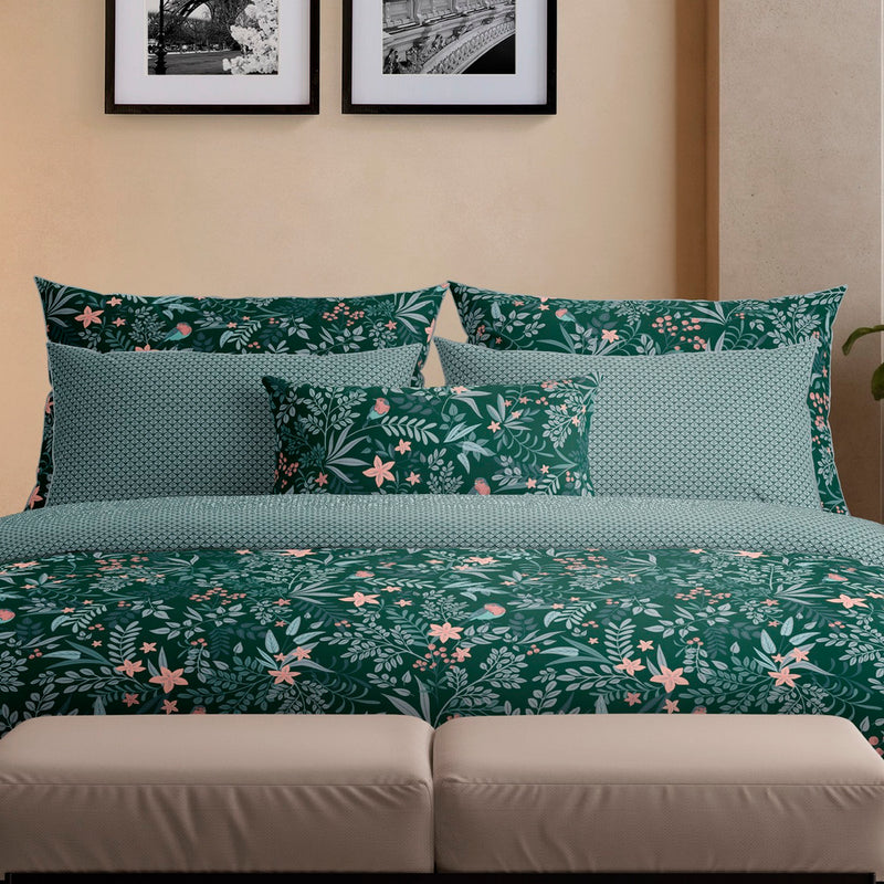 Arche Florale - Drap Plat Satin De Coton Arche Florale Vert