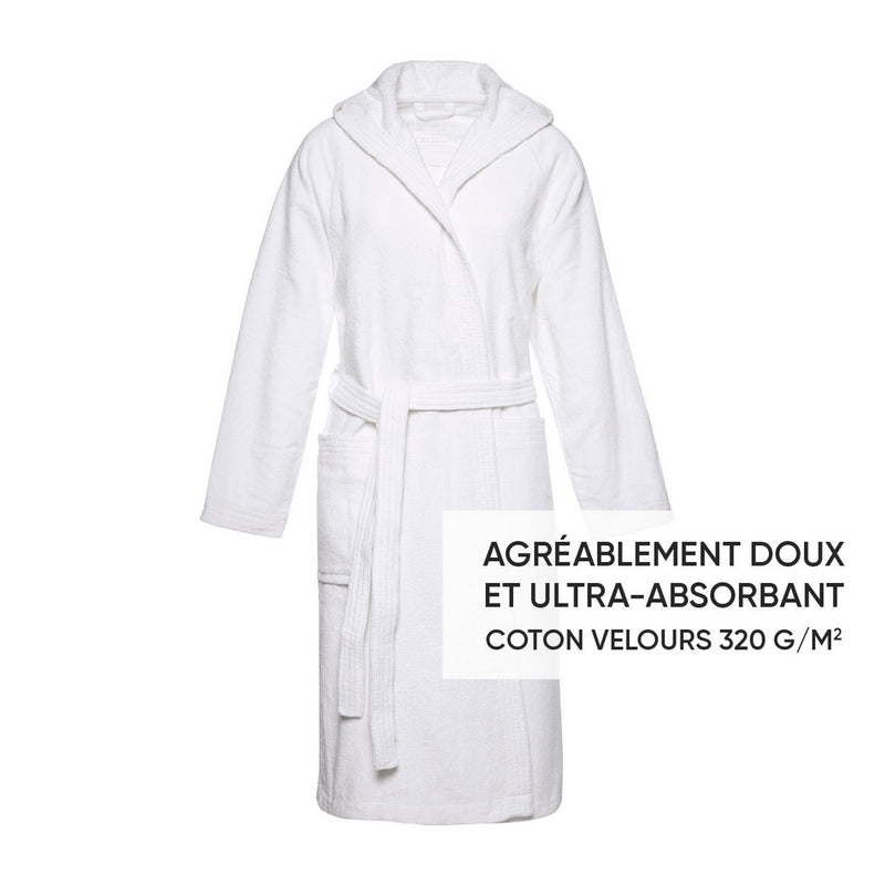 Peignoir Avec Capuche En Coton Ultra Absorbant - Blanc