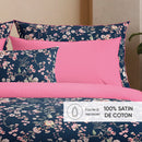 Jardin Secret - Set De 2 Taies D'Oreiller Satin De Coton Jardin Secret Bleu Foncé / Rose