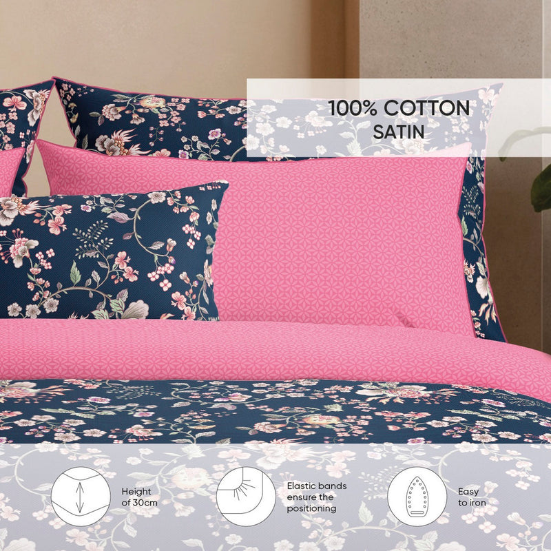 Marie Fleurs - Drap-Housse Satin De Coton Marie Fleurs Rose