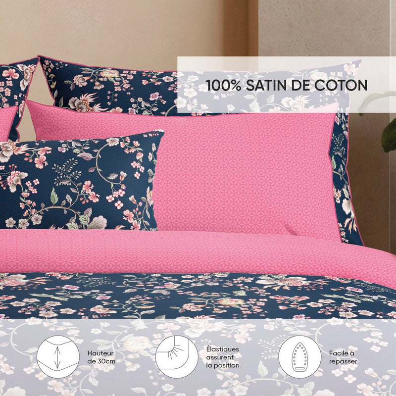 Marie Fleurs - Drap-Housse Satin De Coton Marie Fleurs Rose