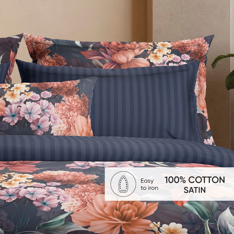 Douceur Caramel - Set De 2 Taies D'Oreiller Satin De Coton Douceur Caramel Bleu Foncé