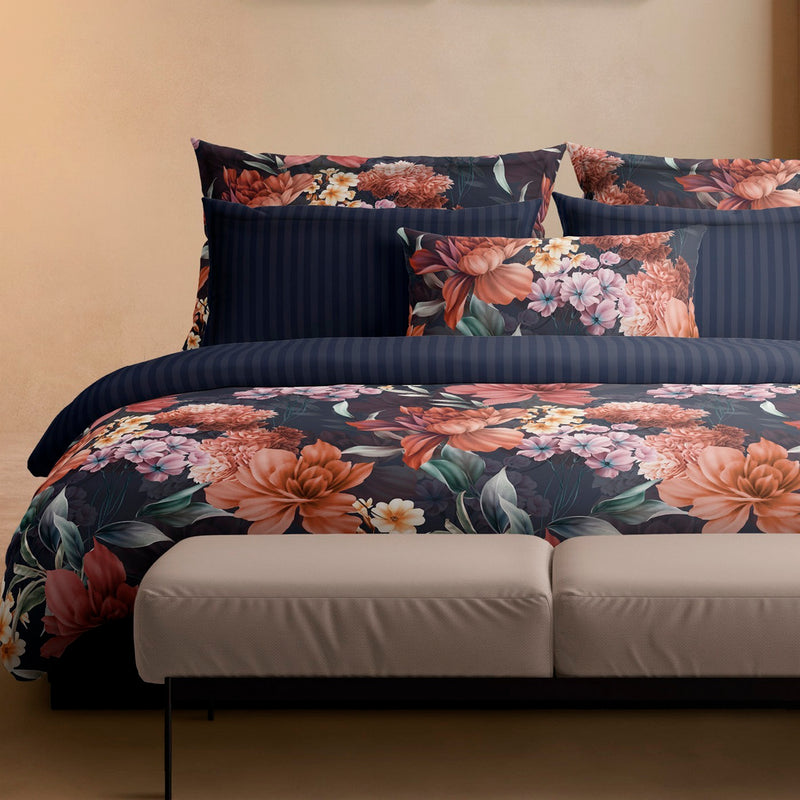 Douceur Caramel - Set De 2 Taies D'Oreiller Satin De Coton Douceur Caramel Bleu Foncé