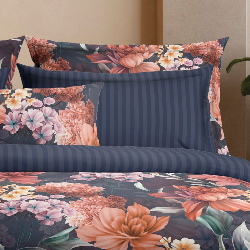 Douceur Caramel - Set De 2 Taies D'Oreiller Satin De Coton Douceur Caramel Bleu Foncé