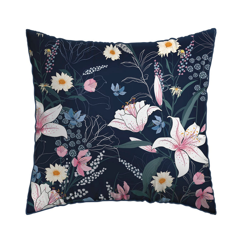 Fleur De Minuit - Set De 2 Taies D'Oreiller Satin De Coton Fleur De Minuit Bleu Foncé