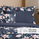 Fleur De Minuit - Set De 2 Taies D'Oreiller Satin De Coton Fleur De Minuit Bleu Foncé