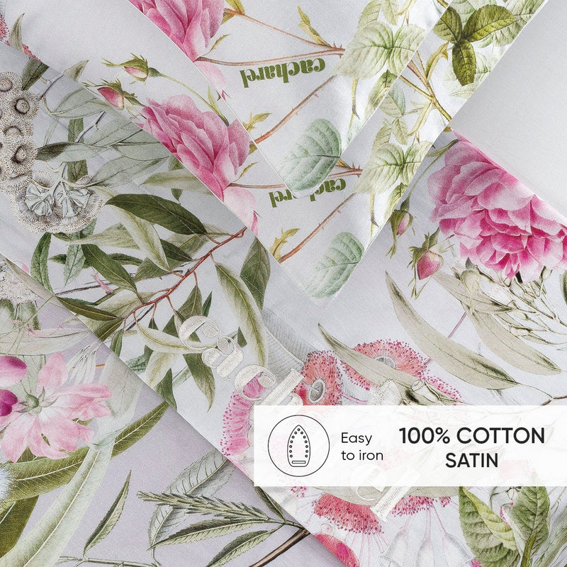 Jardin De Roses - Taie De Traversin Satin De Coton Jardin De Roses Vert Thym