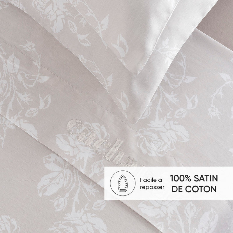 Roses - Taie De Traversin Satin De Coton - Roses Taupe