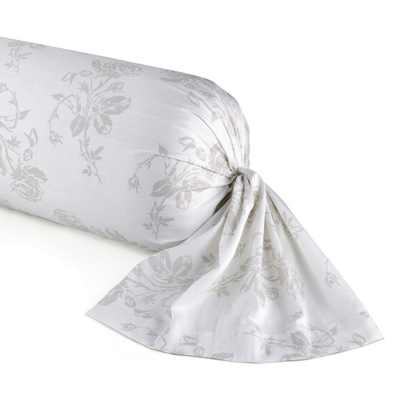 Roses - Taie De Traversin Satin De Coton - Roses Blanc / Taupe