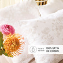 Roses - Taie De Traversin Satin De Coton - Roses Blanc / Taupe
