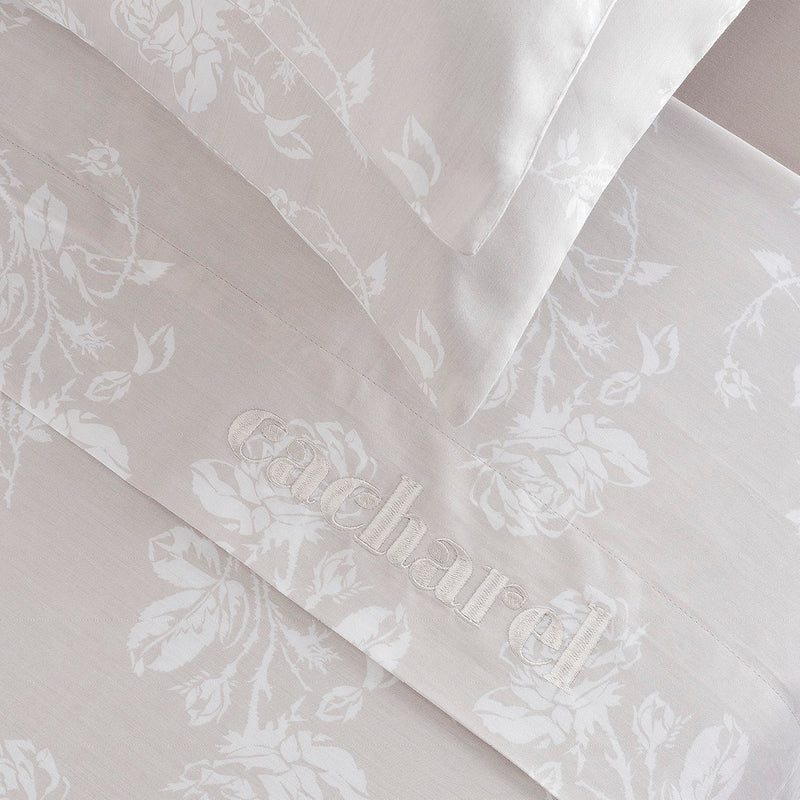 Roses - Drap Plat Satin De Coton - Roses Taupe