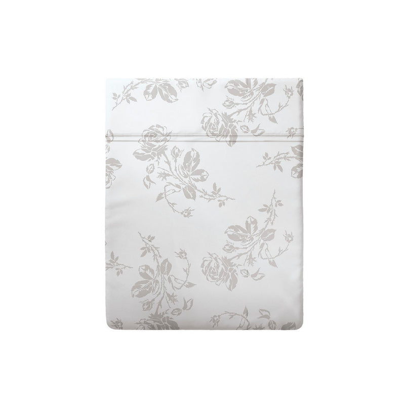 Roses - Drap Plat Satin De Coton - Roses Blanc / Taupe