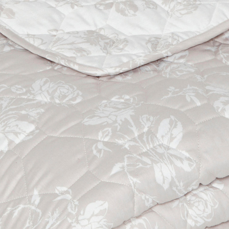 Roses - Couvre-Lit Satin De Coton - Roses Taupe