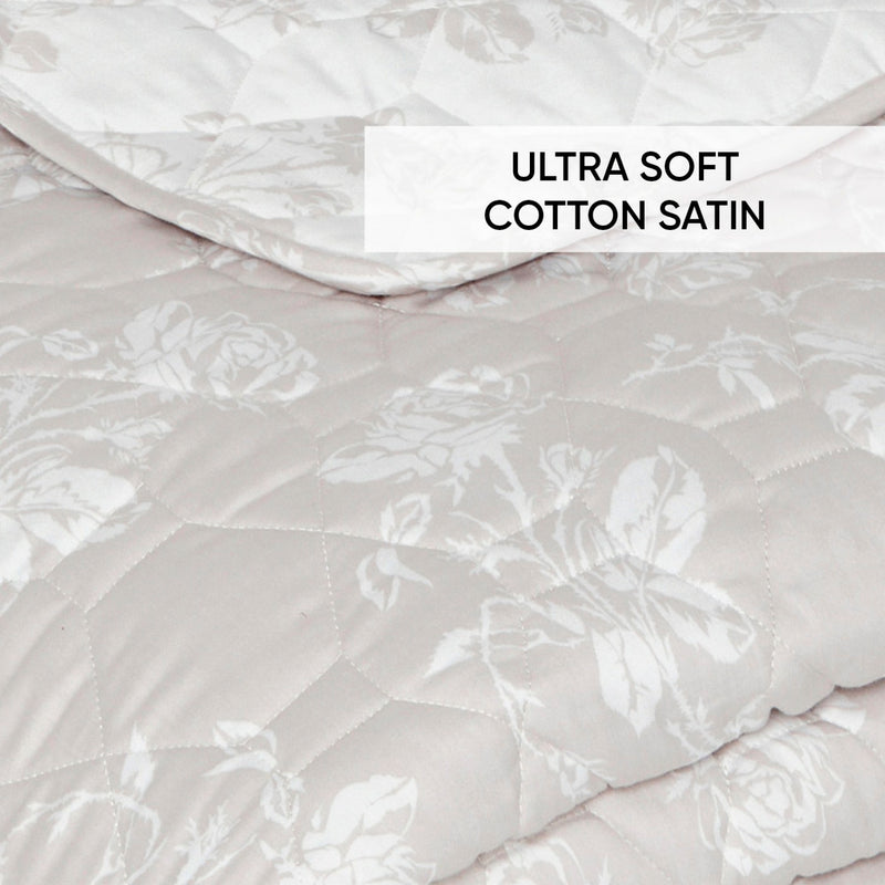 Roses - Couvre-Lit Satin De Coton - Roses Taupe