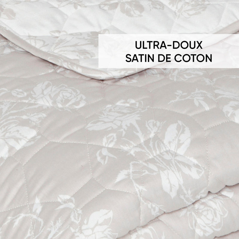 Roses - Couvre-Lit Satin De Coton - Roses Taupe