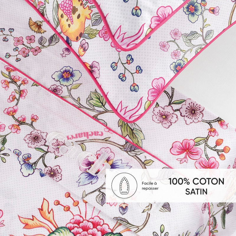 Jardin Secret - Ensemble De Draps Satin De Coton - Jardin Secret Blanc / Rose Blush