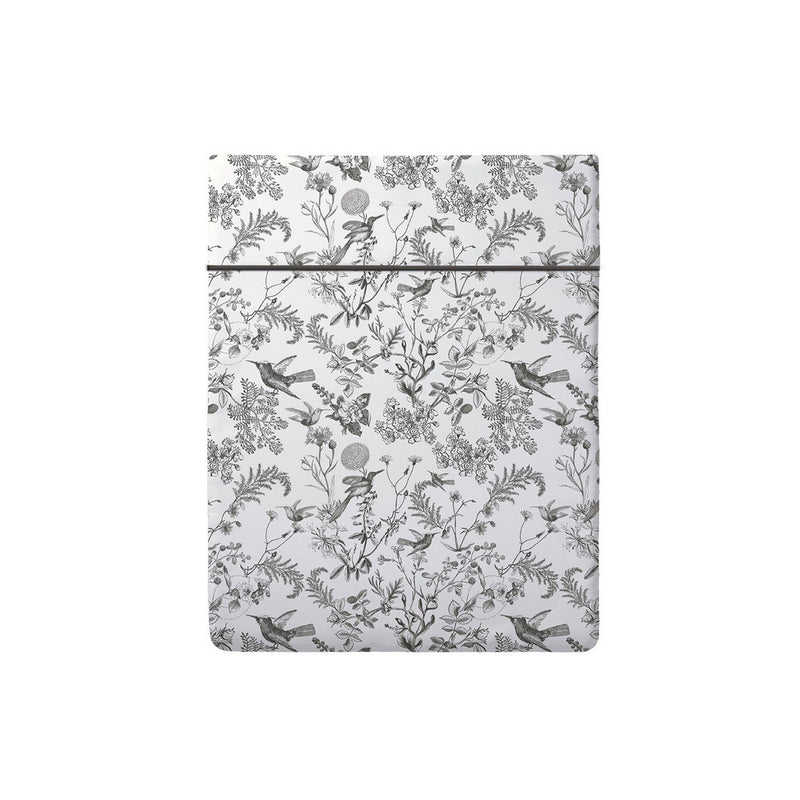 Jardin Du Colibri - Drap Plat Satin De Coton - Jardin Du Colibri Noir Gris
