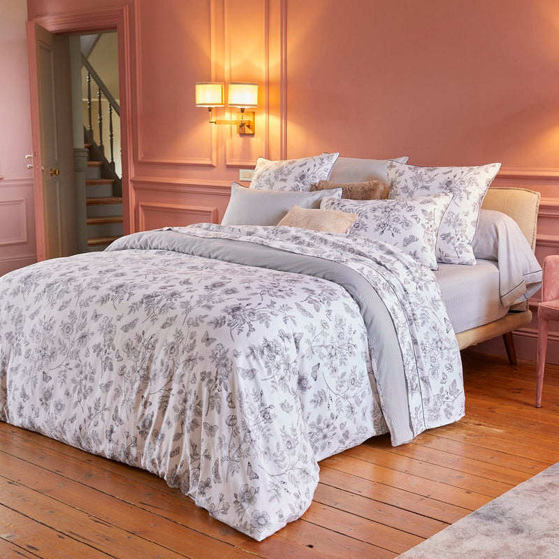 Jardin Du Colibri - Drap Plat Satin De Coton - Jardin Du Colibri Noir Gris