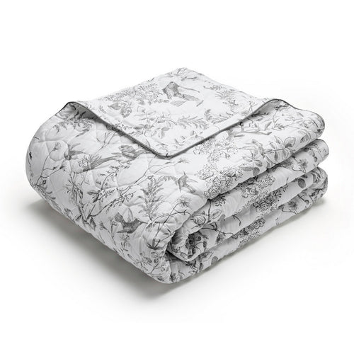 Jardin Du Colibri - Couvre-Lit Satin De Coton - Jardin Du Colibri Noir Gris
