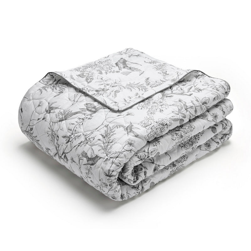 Jardin Du Colibri - Couvre-Lit Satin De Coton - Jardin Du Colibri Noir Gris