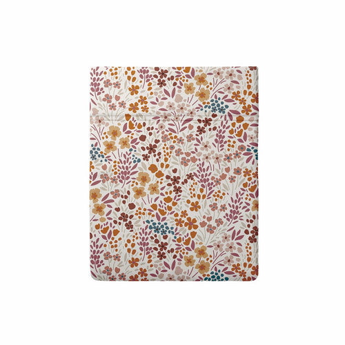 Fleurs Des Champs - Drap Plat Satin De Coton - Fleurs Des Champs Bordeaux