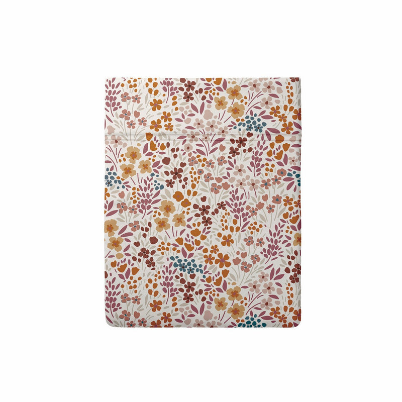 Fleurs Des Champs - Drap Plat Satin De Coton - Fleurs Des Champs Bordeaux