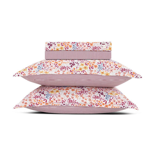 Fleurs Des Champs - Ensemble De Draps Satin De Coton - Fleurs Des Champs Bordeaux