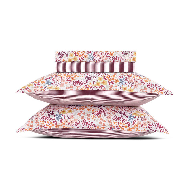 Fleurs Des Champs - Ensemble De Draps Satin De Coton - Fleurs Des Champs Bordeaux