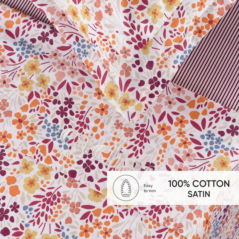 Fleurs Des Champs - Ensemble De Draps Satin De Coton - Fleurs Des Champs Bordeaux