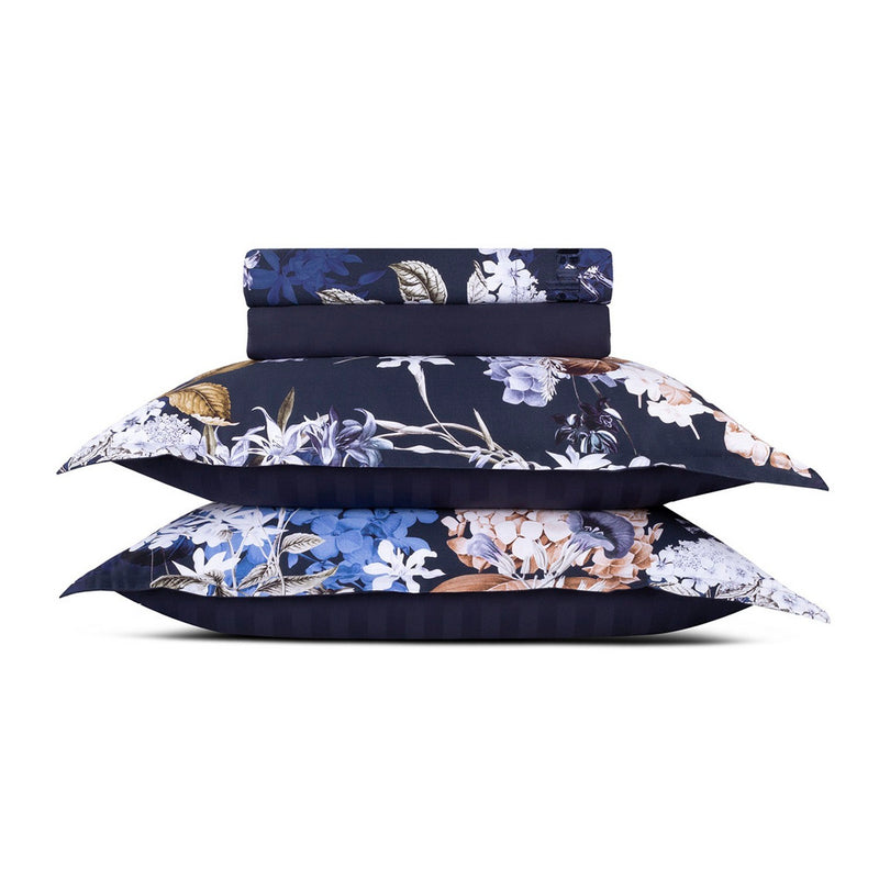 Bouquet D'Hortensias - Ensemble De Draps Satin De Coton - Bouquet D'Hortensias Bleu