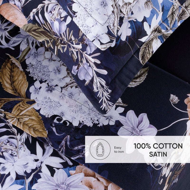 Bouquet D'Hortensias - Ensemble De Draps Satin De Coton - Bouquet D'Hortensias Bleu