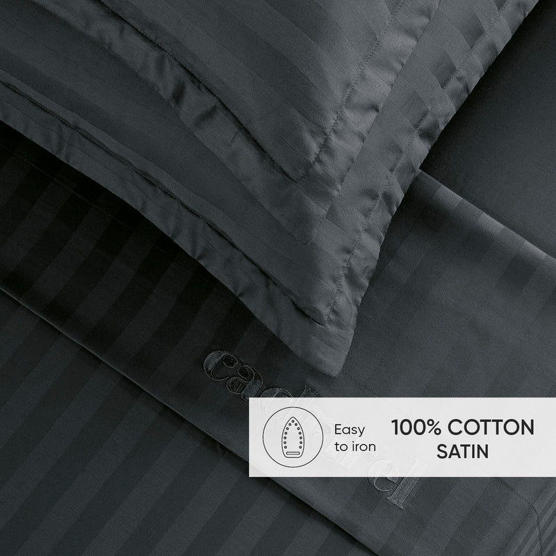 Dobby Stripe Woven - Drap Plat Satin De Coton Dobby Stripe - Dobby Stripe Woven Noir