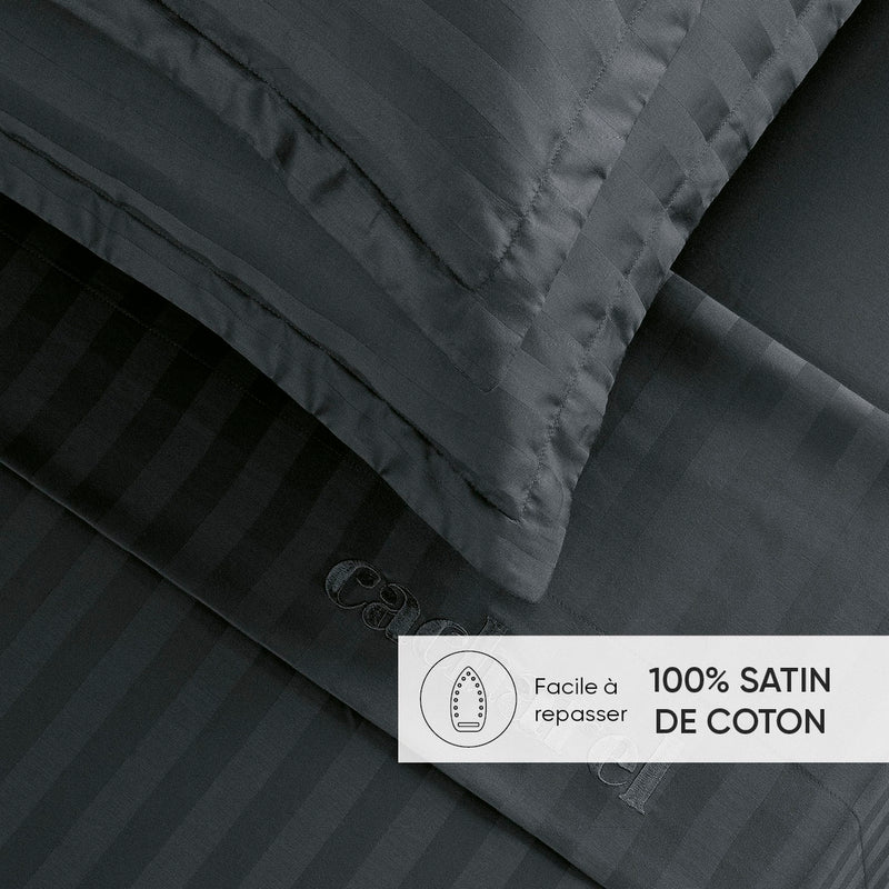 Dobby Stripe Woven - Drap Plat Satin De Coton Dobby Stripe - Dobby Stripe Woven Noir
