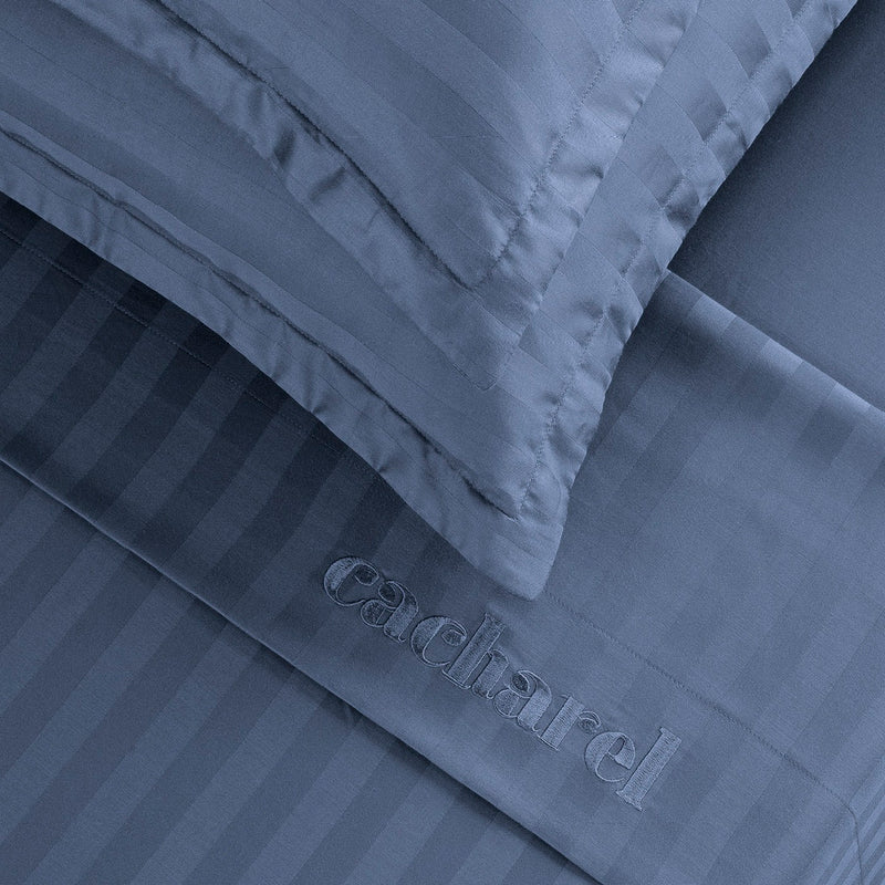 Jacquard - Drap Plat Satin De Coton Dobby Stripe - Dobby Stripe Woven Bleu