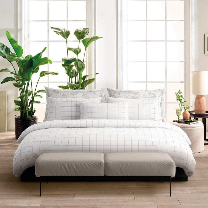 Caren - Taie D'Oreiller Satin De Coton - Caren Blanc / Taupe