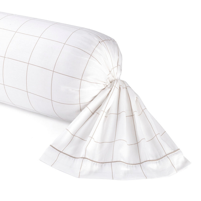 Caren - Taie De Traversin Satin De Coton - Caren Blanc / Taupe