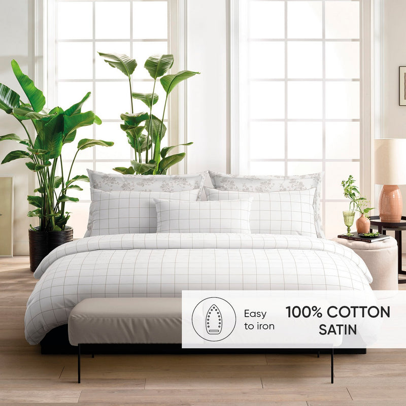 Caren - Taie De Traversin Satin De Coton - Caren Blanc / Taupe