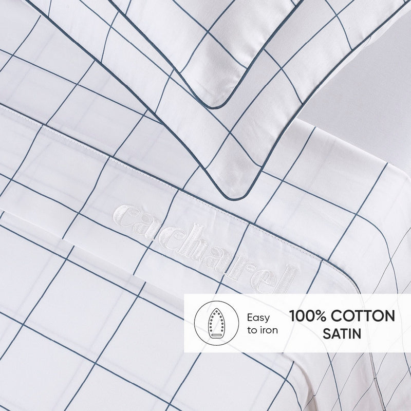 Caren - Taie De Traversin Satin De Coton - Caren Blanc / Bleu