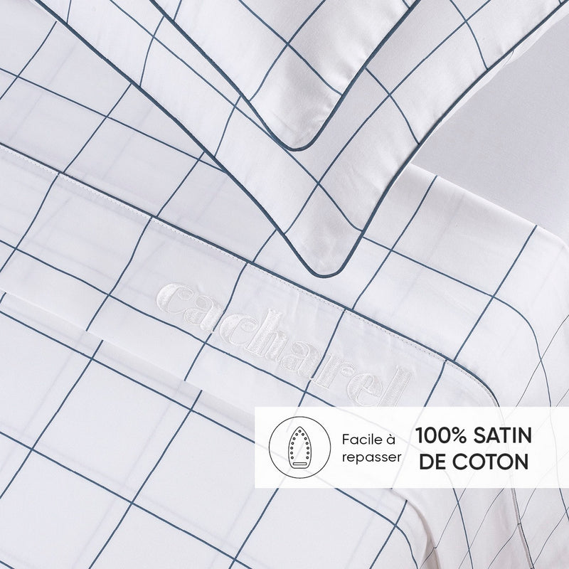 Caren - Taie De Traversin Satin De Coton - Caren Blanc / Bleu