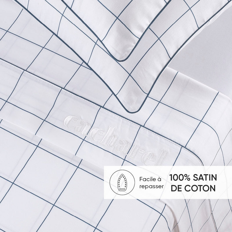Caren - Taie De Traversin Satin De Coton - Caren Blanc / Bleu