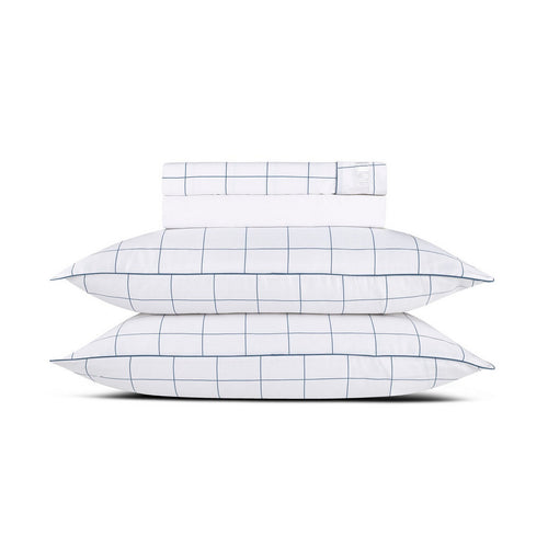 Caren - Ensemble De Draps Satin De Coton - Caren Blanc / Bleu