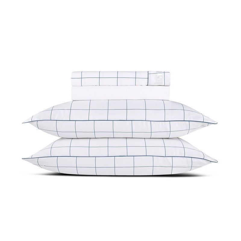 Caren - Ensemble De Draps Satin De Coton - Caren Blanc / Bleu
