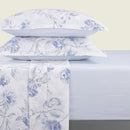 Fleurs Azurées - Drap-Housse Satin De Coton - Rayures Fines Bleu Clair