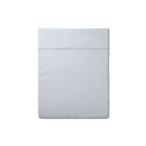 Fleurs Azurées - Drap Plat Satin De Coton - Rayures Fines Bleu Clair