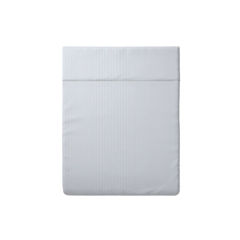Fleurs Azurées - Drap Plat Satin De Coton - Rayures Fines Bleu Clair
