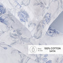 Fleurs Azurées - Drap Plat Satin De Coton - Rayures Fines Bleu Clair